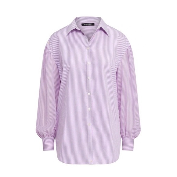 Lauren Ralph Striped Broadcloth Shirt in Lavender, Size XL New w/Tag - Picture 2 of 12